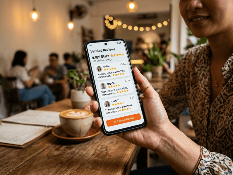 คนกำลังถือสมาร์ทโฟนดูโซเชียลมีเดียในร้านกาแฟ